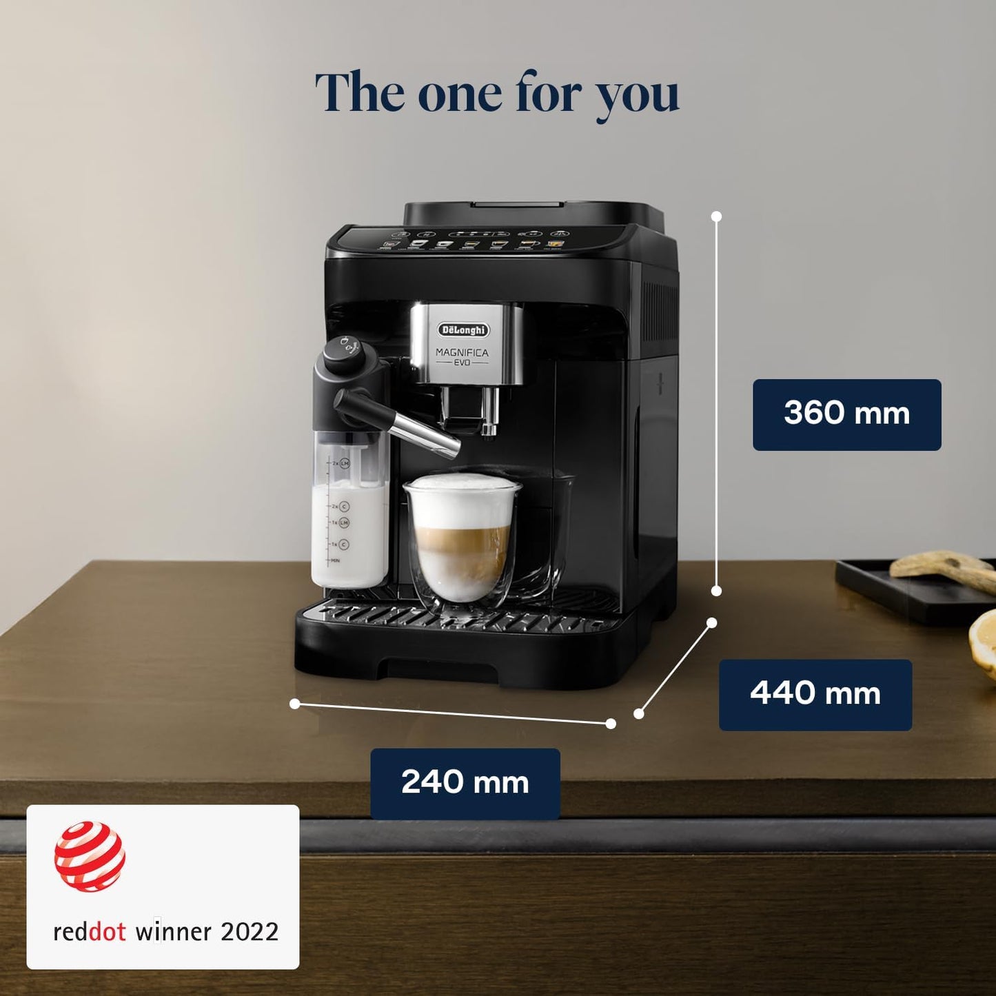 Magnifica Evo ECAM292.81.B,Bean to Cup Coffee and Cappuccino Maker,1450 watts,250g bean container,1.8L water container,Plastic,Black